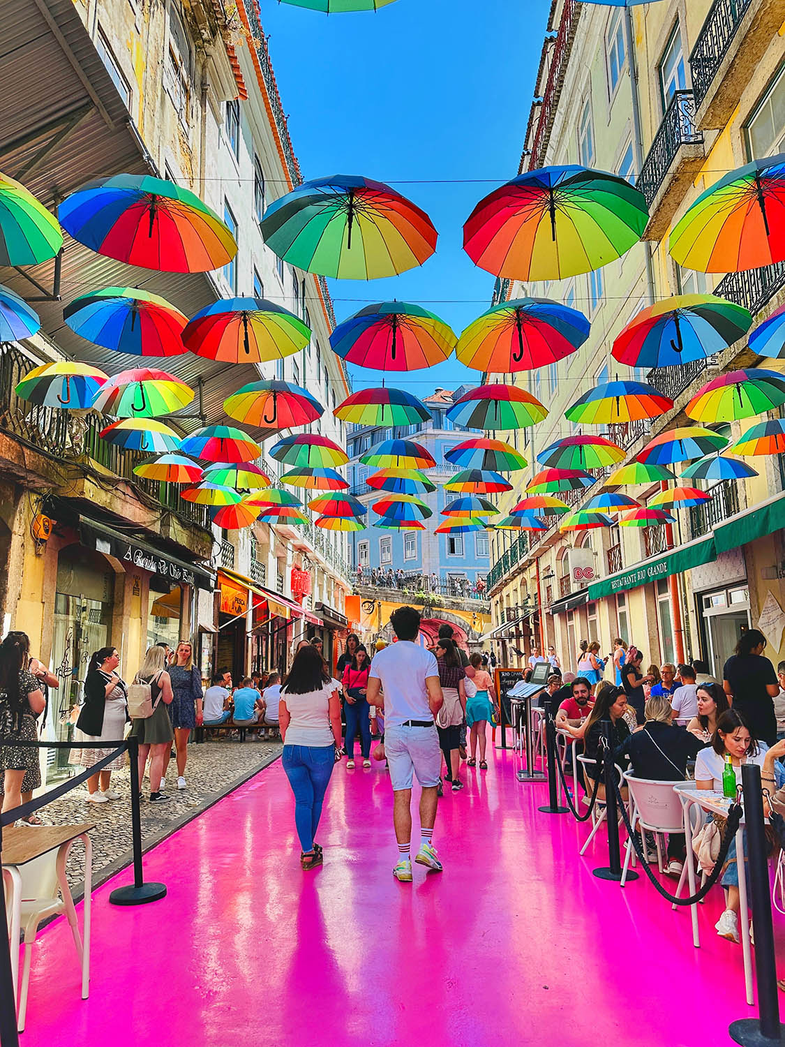 Colorful umbrellas street in Portugal